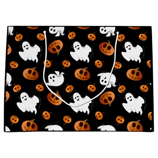 Cute Fun Halloween Ghost Pumpkin Patroon Groot Cadeauzakje (Voorkant)