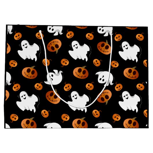 Cute Fun Halloween Ghost Pumpkin Patroon Groot Cadeauzakje (Achterkant)