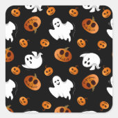 Cute Fun Halloween Ghost Pumpkin Patroon Vierkante Sticker (Voorkant)
