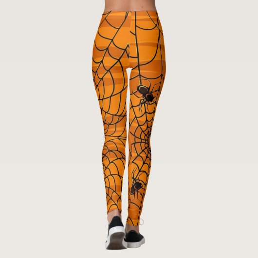 Cute Fun Halloween Spider Web Black en Sinaasappel Leggings (Achterkant)