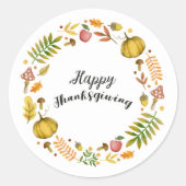 Cute Fun Herfst Wreath Happy Thanksgiving Ronde Sticker (Voorkant)