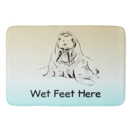 Cute Fun Ice Blue Wet Feet Pencil Sketting Walrus Badmat