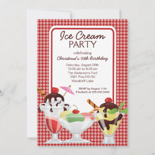 Cute Fun Ice Cream Sundae Birthday Party Kaart