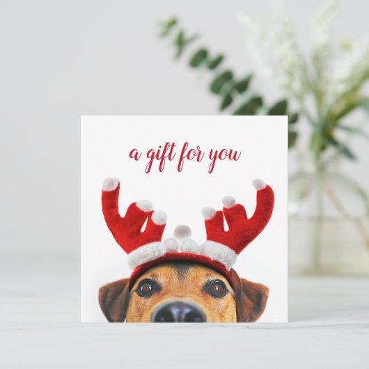 Cute Fun Kerstmis Dog Reindebandkaartje (Staand voorkant)