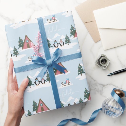 Cute Fun Kerstvalalala Penguins Verpakkingspapier Cadeaupapier (Geschenken)