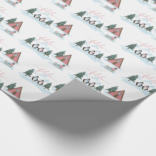 Cute Fun Kerstvalalala Penguins Verpakkingspapier Cadeaupapier (Hoek)