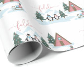 Cute Fun Kerstvalalala Penguins Verpakkingspapier Cadeaupapier (Rol Hoek)