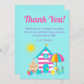 Cute Fun Kids Strand Zomer Verjaardagsfeestje Bedankkaart (Voorkant / Achterkant)