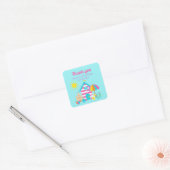 Cute Fun Kinder Beach Summer Birthday Dank je Vierkante Sticker (Envelop)