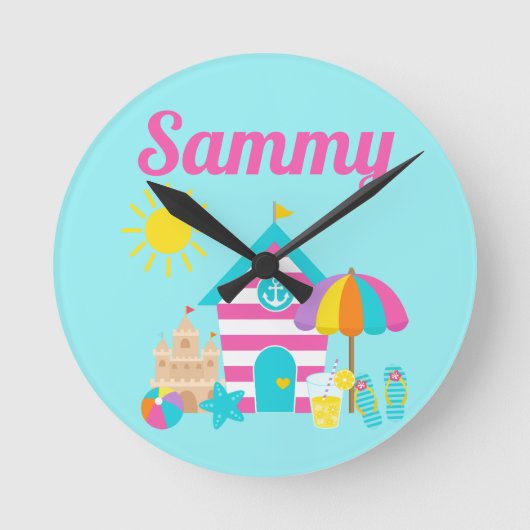 Cute Fun Kinder Beach Summer Ronde Klok (Voorkant)