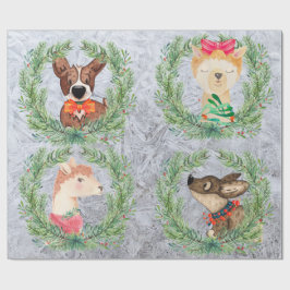 Cute, Fun Llama en Dog Kerstmis Wreaths Cadeaupapier