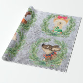 Cute, Fun Llama en Dog Kerstmis Wreaths Cadeaupapier (Uitgerold)