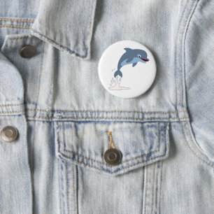 Cute Fun-Loving Cartoon Dolphin Ronde Button 5,7 Cm