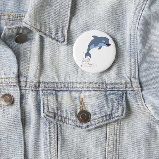 Cute Fun-Loving Cartoon Dolphin Ronde Button 5,7 Cm (In situ)