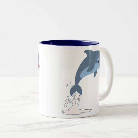 Cute Fun-Loving Cartoon Dolphin Tweekleurige Koffiemok (Voorkant rechts)