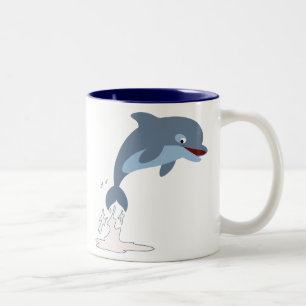 Cute Fun-Loving Cartoon Dolphin Tweekleurige Koffiemok