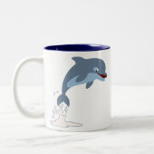 Cute Fun-Loving Cartoon Dolphin Tweekleurige Koffiemok (Links)