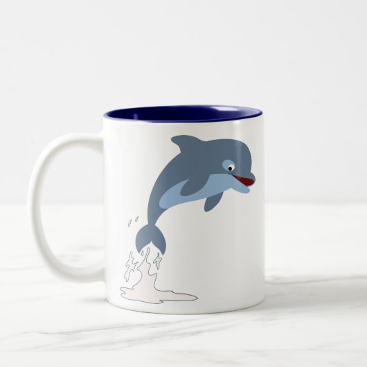 Cute Fun-Loving Cartoon Dolphin Tweekleurige Koffiemok (Links)