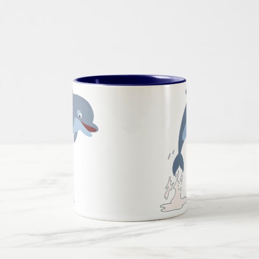 Cute Fun-Loving Cartoon Dolphin Tweekleurige Koffiemok (Center)