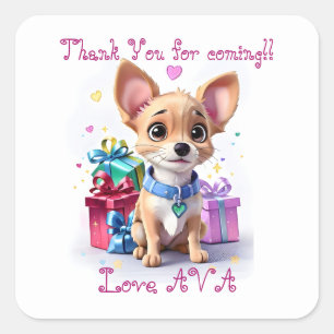 Cute Fun Meisjesachtige Chihuahua Verjaardagsfeest Vierkante Sticker