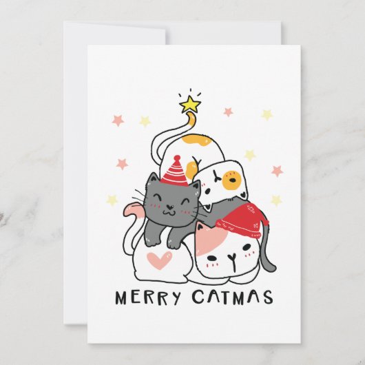 Cute Fun Merry Kerstmis Doddle Cats Feestdagenkaart (Voorkant)