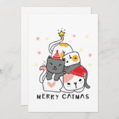 Cute Fun Merry Kerstmis Doddle Cats Feestdagenkaart (Voorkant / Achterkant)