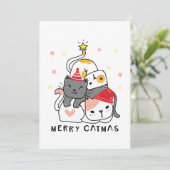 Cute Fun Merry Kerstmis Doddle Cats Feestdagenkaart (Staand voorkant)