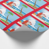 Cute Fun Modern Beach Santa Design Pattern Cadeaupapier (Hoek)