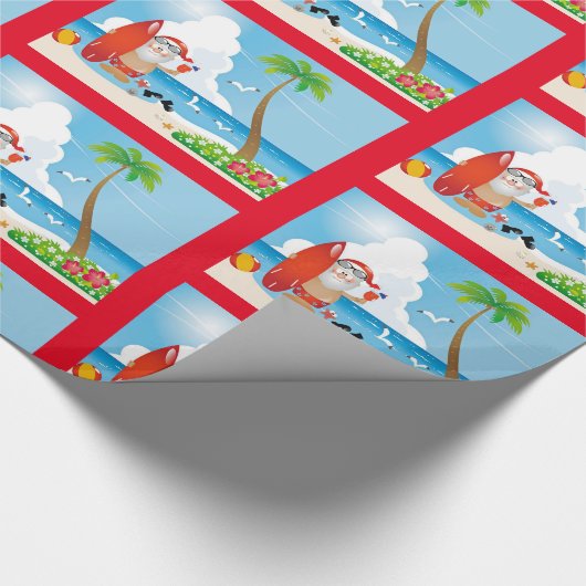 Cute Fun Modern Beach Santa Design Pattern Cadeaupapier (Hoek)