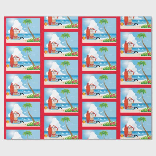 Cute Fun Modern Beach Santa Design Pattern Cadeaupapier (Vlak)