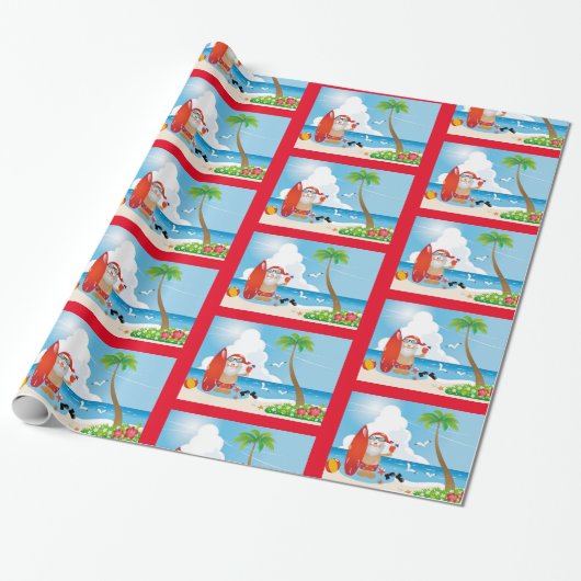 Cute Fun Modern Beach Santa Design Pattern Cadeaupapier (Uitgerold)