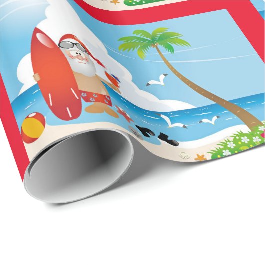 Cute Fun Modern Beach Santa Design Pattern Cadeaupapier (Rol Hoek)