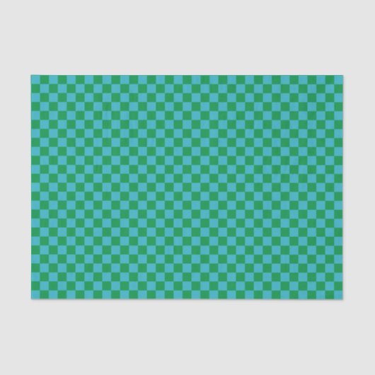 Cute Fun Modern Checkerboard Blue Green Geometric Tissuepapier (Voorkant)