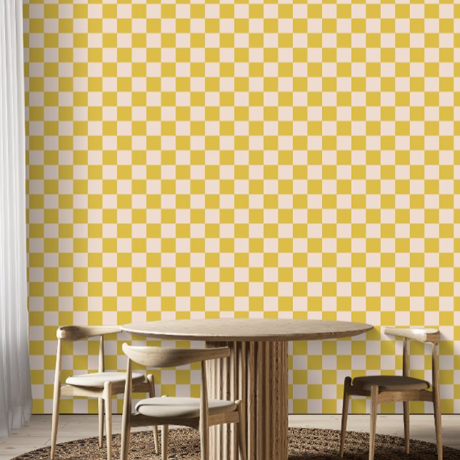 Cute Fun Modern Checkerboard Gele Geometric Behang (Creator heeft geüpload)