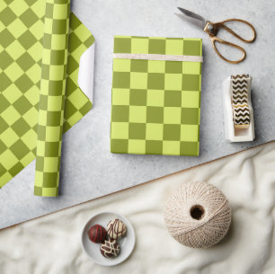 Cute Fun Modern Checkerboard Limoen Olive Geometri Cadeaupapier