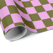 Cute Fun Modern Checkerboard Olive Lila Geometric Cadeaupapier (Rol Hoek)