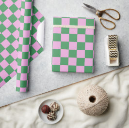 Cute Fun Modern Checkerboard Roze Green Geometric Cadeaupapier