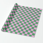 Cute Fun Modern Checkerboard Roze Green Geometric Cadeaupapier (Uitgerold)