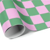Cute Fun Modern Checkerboard Roze Green Geometric Cadeaupapier (Rol Hoek)