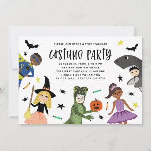 Cute Fun Modern Halloween Costume Party Invitation Kaart