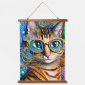 Cute Fun Nerd Cat Wearing Glasses Artwork Hangend Wandkleed (Voorkant 2)