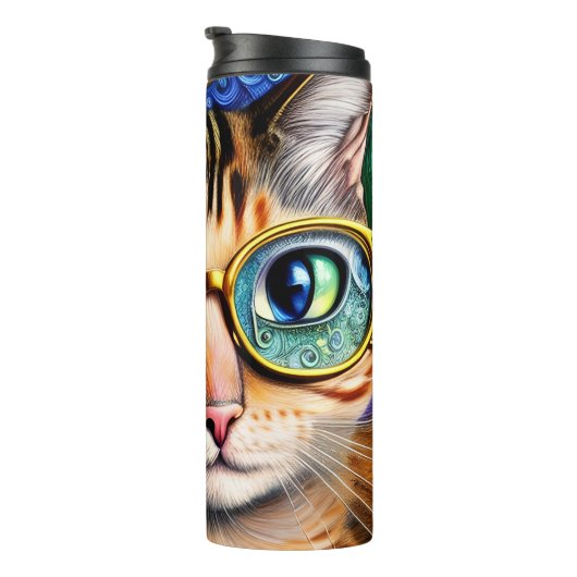 Cute Fun Nerd Cat Wearing Glasses Artwork Thermosbeker (Geroteerd rechts)