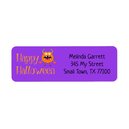 Cute Fun Oranje Little Monster Custom Address Etiket (Voorkant)