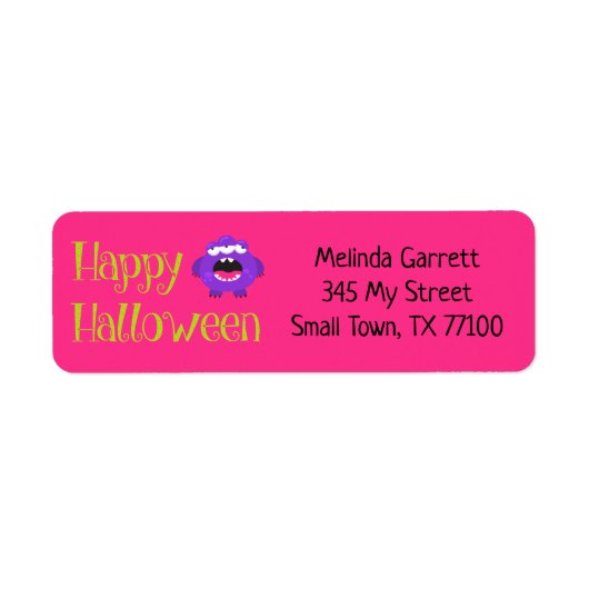 Cute Fun Paars Roze Little Monster Custom Address Etiket (Voorkant)