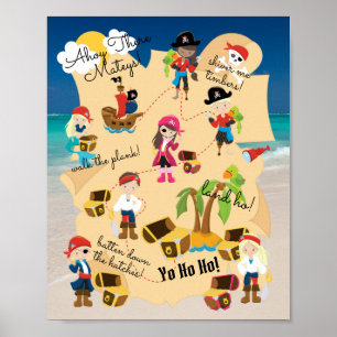 Cute Fun Personalized Pirate Treasure Map Foto Poster