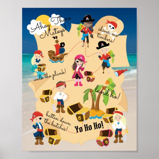 Cute Fun Personalized Pirate Treasure Map Foto Poster (Voorkant)
