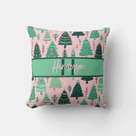Cute Fun Pink & Green Christmas Tree Monogram Kussen