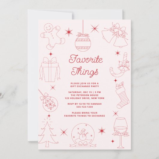 Cute Fun Pink Hand Drawn Favorite Things Holiday Kaart (Voorkant)