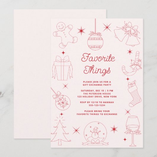 Cute Fun Pink Hand Drawn Favorite Things Holiday Kaart (Voorkant / Achterkant)