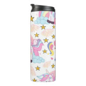 Cute Fun Pink Paars Gold Star Unicorn Naam Thermosbeker (Geroteerd rechts)